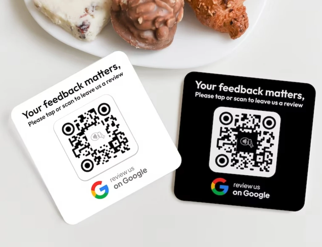 Custom Mini NFC Google Tap To Review Social Media QR Code Plate Sign NFC Scan code Acrylic Social Media Signs Store Decoration