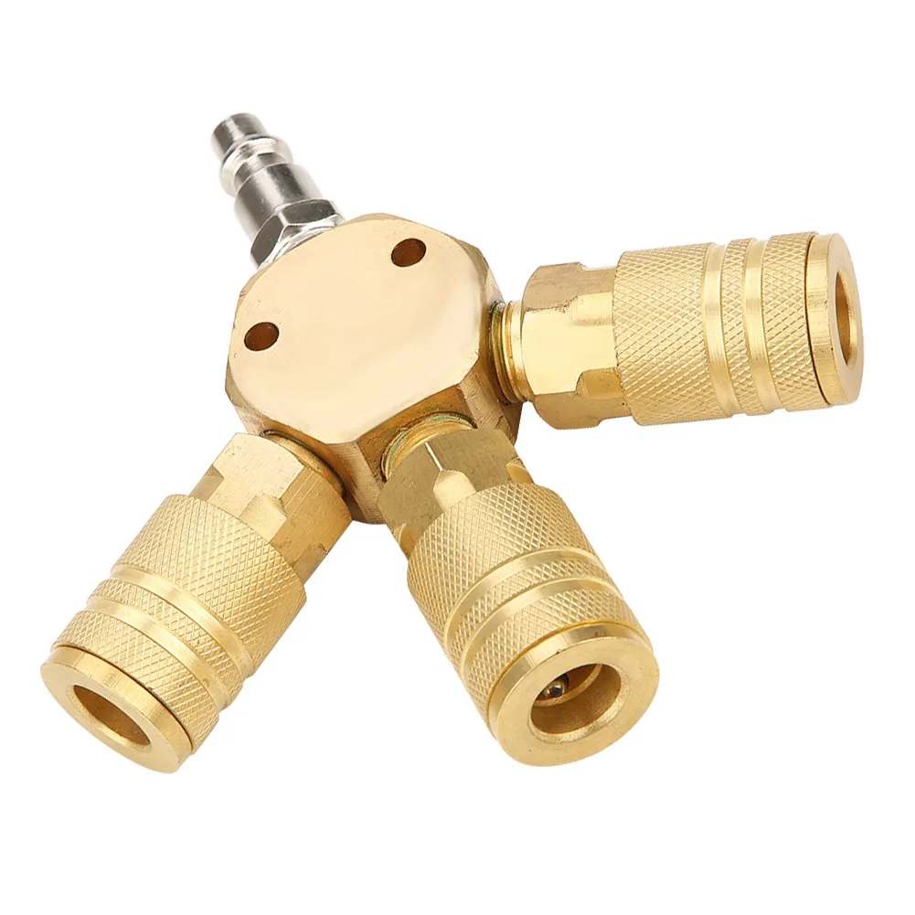 

3 Way Air Manifold Coupler Pneumatic Connector Approx 80x80mm 3-Way Air Manifold 3 Quick Connectors Brass Material