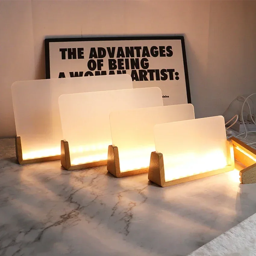 

Customized Photo Frame Creative LED Lights Solid Wooden Photo Frame Innovative Acrylic U Shaped Photo Frame Home Desk Decoration