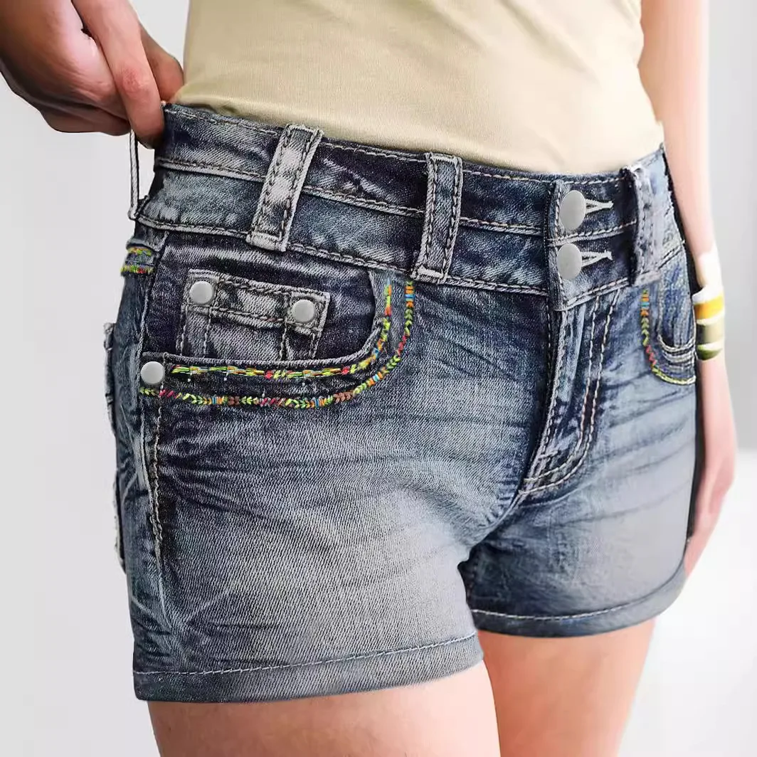 Denim shorts dames shorts met ritssluiting hoge taille jeans print noodlijdende gewassen Y2k streetwear zakken casual bodycon skinny 2025