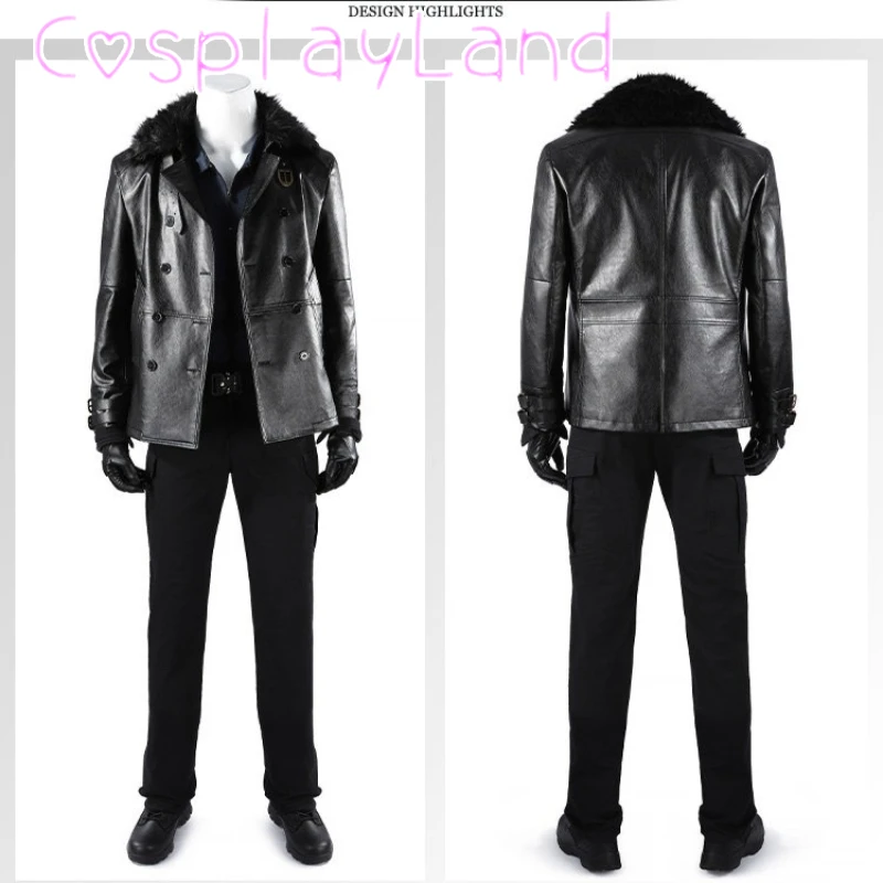 

Game RE 9 Leon Cosplay Costume Leon Scott Kennedy Battle Suit Leather Coat Top Pants Full Set Adult Men Suit Halloween Outfit