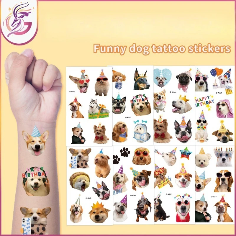 Funny Dog Emoji Tattoo Stickers 10Pcs Cartoon Paw & Face Designs Hypoallergenic Easy Apply & Remove for Birthday Party Activity