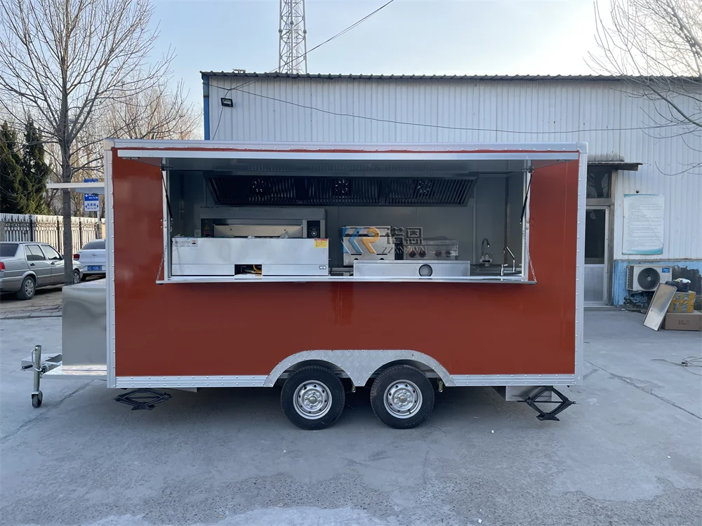 Quiosco de café, carrito de comida para helado de perritos calientes, comerciante, remolque de comida cerrado, camión de comida móvil con cocina completa equipada