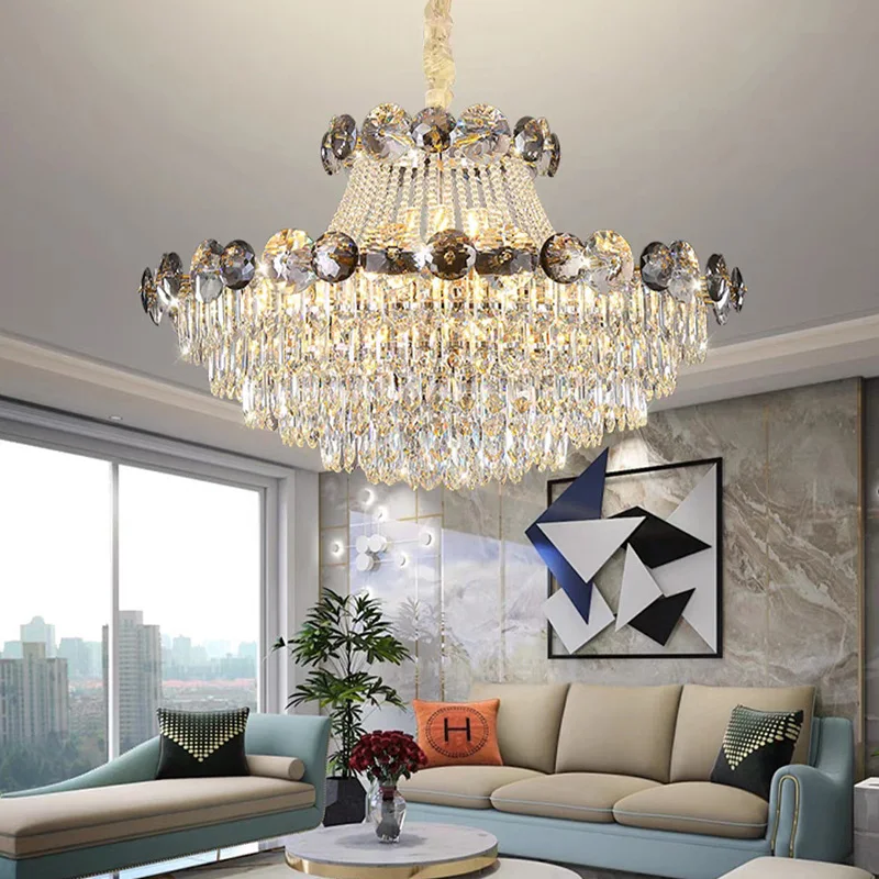 LED Pendant Lights for Living Room Gold Crystal Hanging Lamps Vintage Luxury Home Decor Chandelier for Staircase Modern Lustre