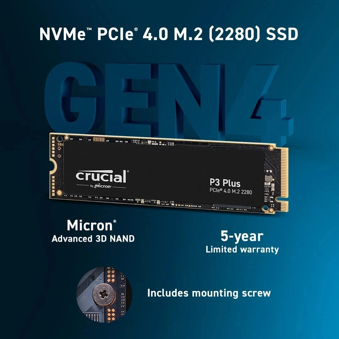 Crucial P3 Plus 1TB 2TB PCIe 4.0X4 3D NAND NVMe M.2 2280 SSD interno, até 5000 MB/s (pacote OEM)