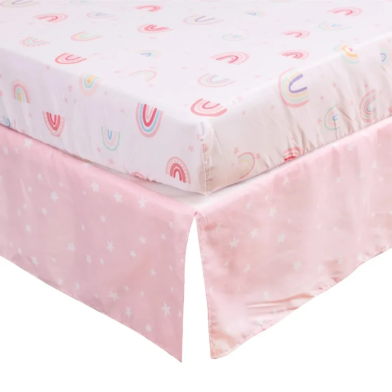 طقم سرير أطفال قطني من الألياف الدقيقة مكون من 3 قطع من قوس قزح طقم سرير أطفال ناعم (تنورة سرير ملاءة لحاف الطفل) #2