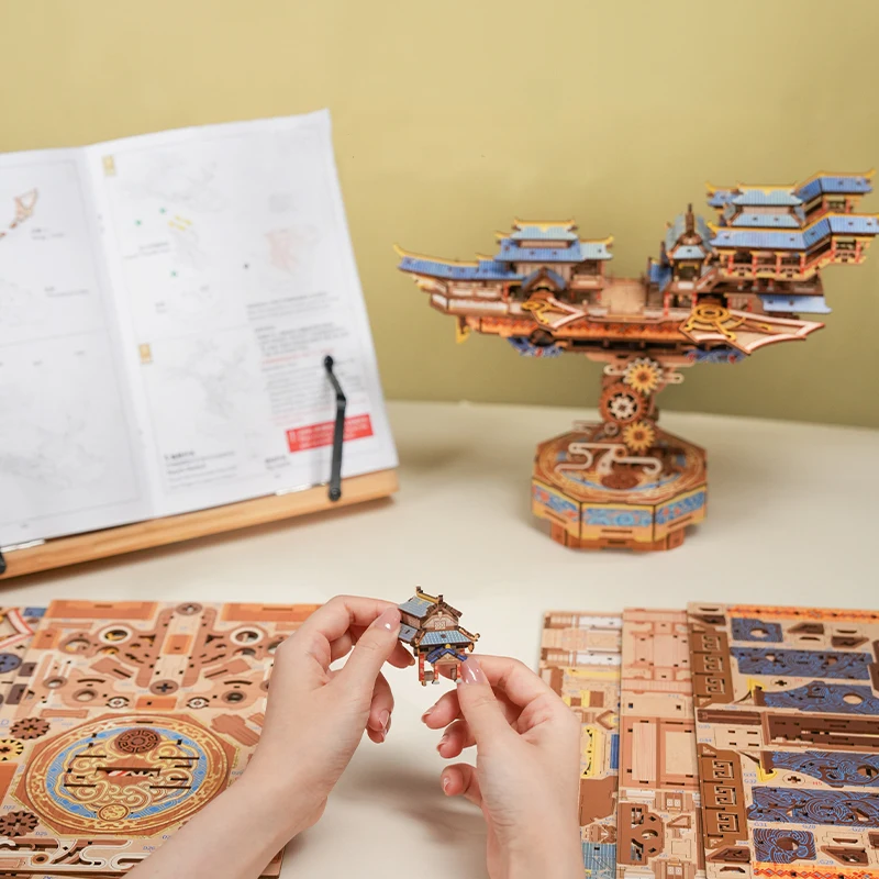 3D Wooden Puzzle Wind Voyager Assembled Miniature Model Kits Mechanical Gear Rotation Puzzles Friends Birthday Gifts Home Decor