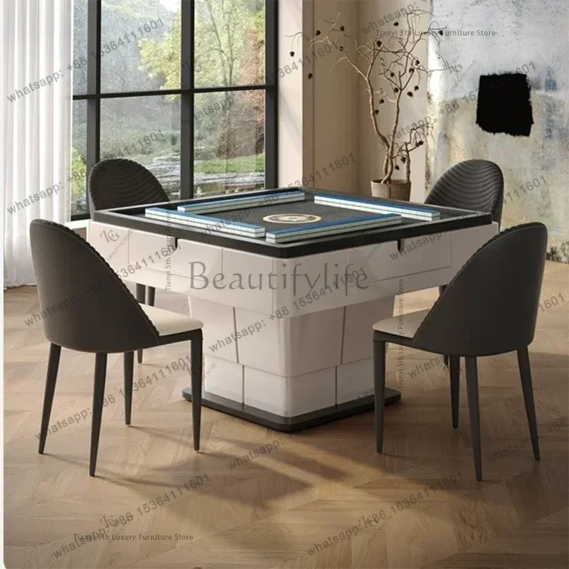 ld Modern Slate Lifting Mahjong Table Nordic High-end Living Room Dual-purpose Mahjong Machine Dining Table Home Furniture FYMT