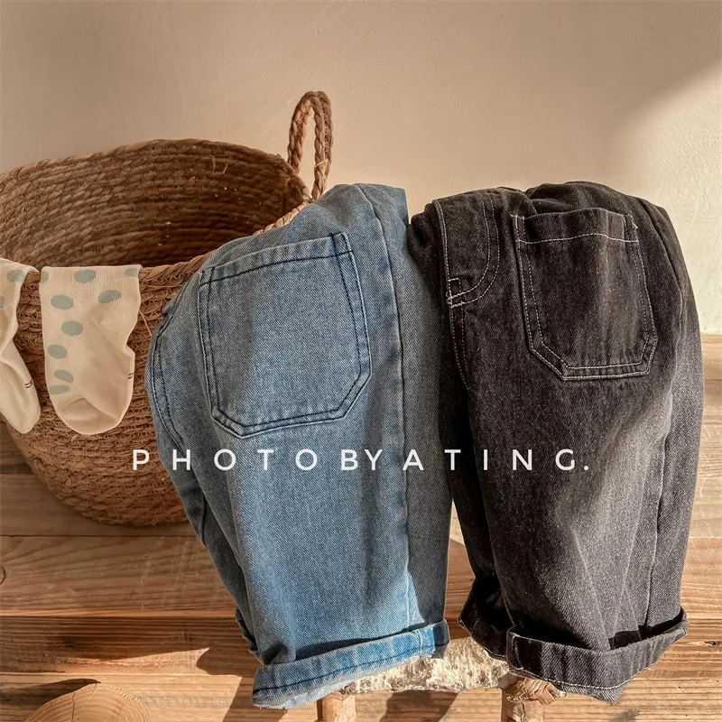 Children\'s Loose Denim Pants 2024 Autumn Korean Baby Boys Haren Pants Girls Casual Jeans Kids Clothes