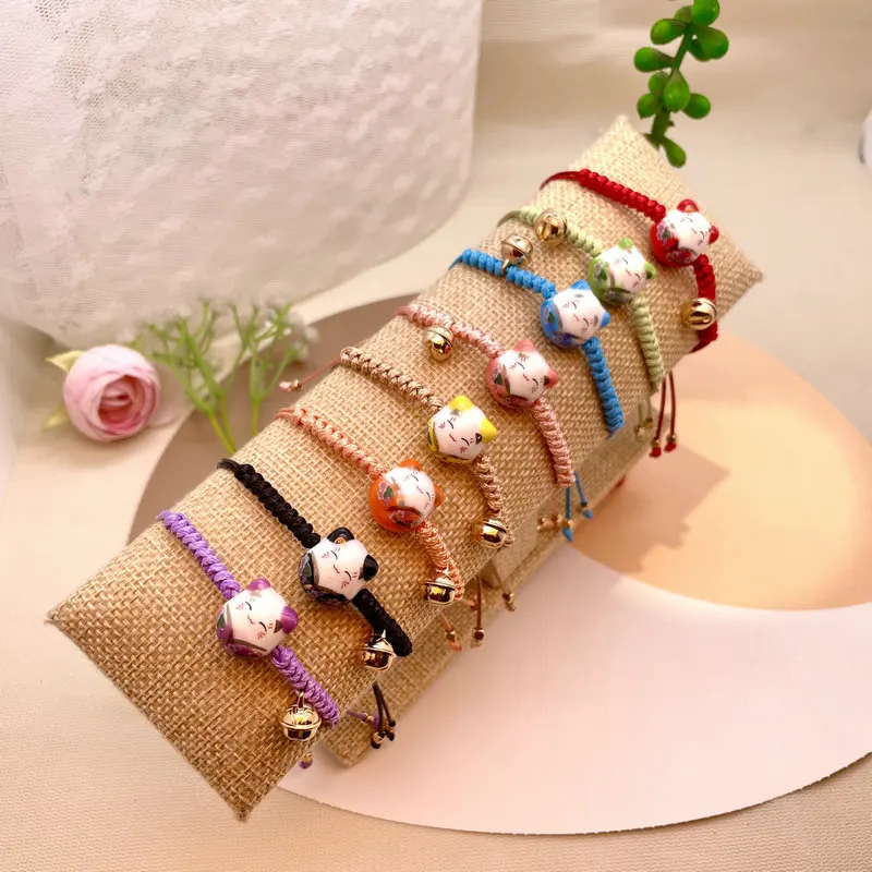 Ceramic Lucky Cute Cat Polychrome Multicolor Cute Animal Hand-Knitted Bracelet Fashion Cartoon Harajuku Jewelry Accessory Women