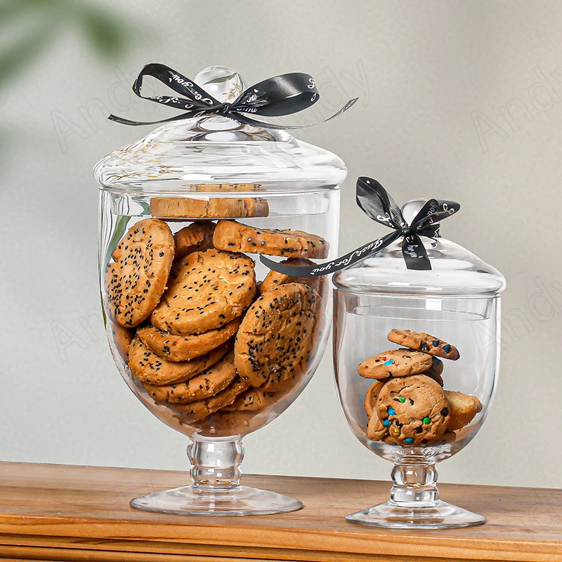 European Glass Storage Jar Afternoon Tea Desktop Cookie Organizer Living Room Transparent Candy Jars Creative Home Decoration