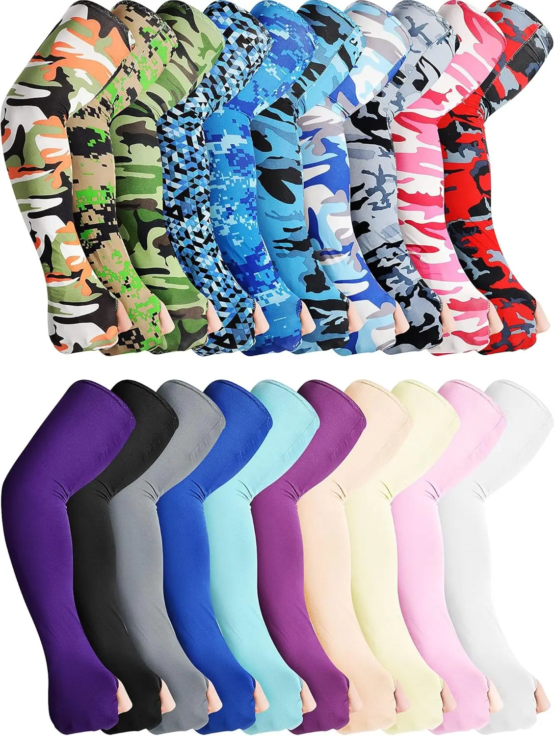 20 Pairs Sun Protection Arm Sleeves Fingerless Gloves Unisex Ice Silk Cooling for Outdoor Sports Running Cycling
