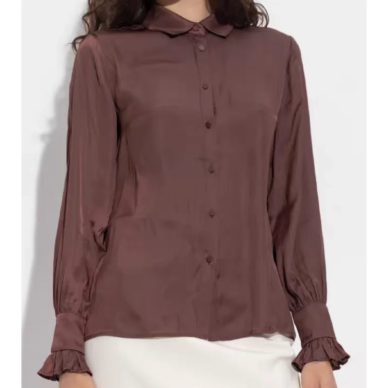 

Female Shirt Casual Burgundy Lapel Shirts Casual Long Sleeve Summer Tops Women Back Wing Diamonds Blouse Ladies Button Blouses