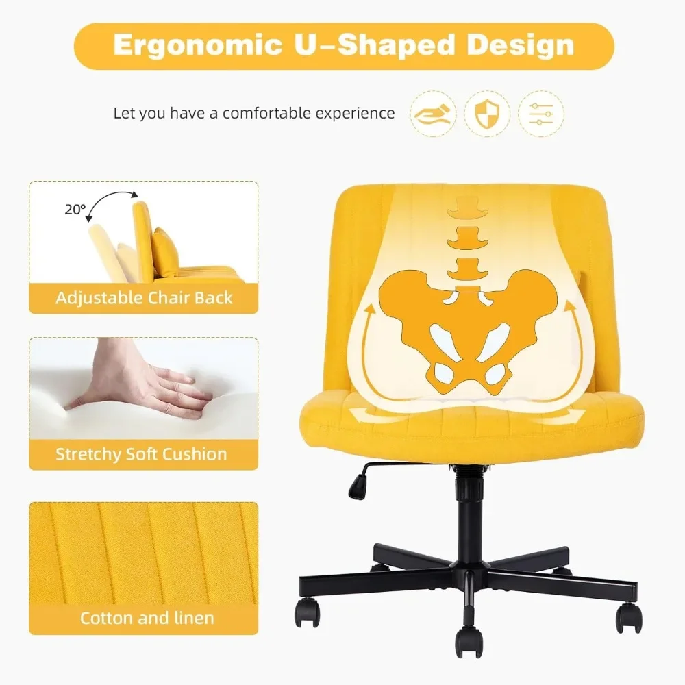 肘掛けなしの家庭用車輪付きクロスレッグリネンオフィスチェア、中型