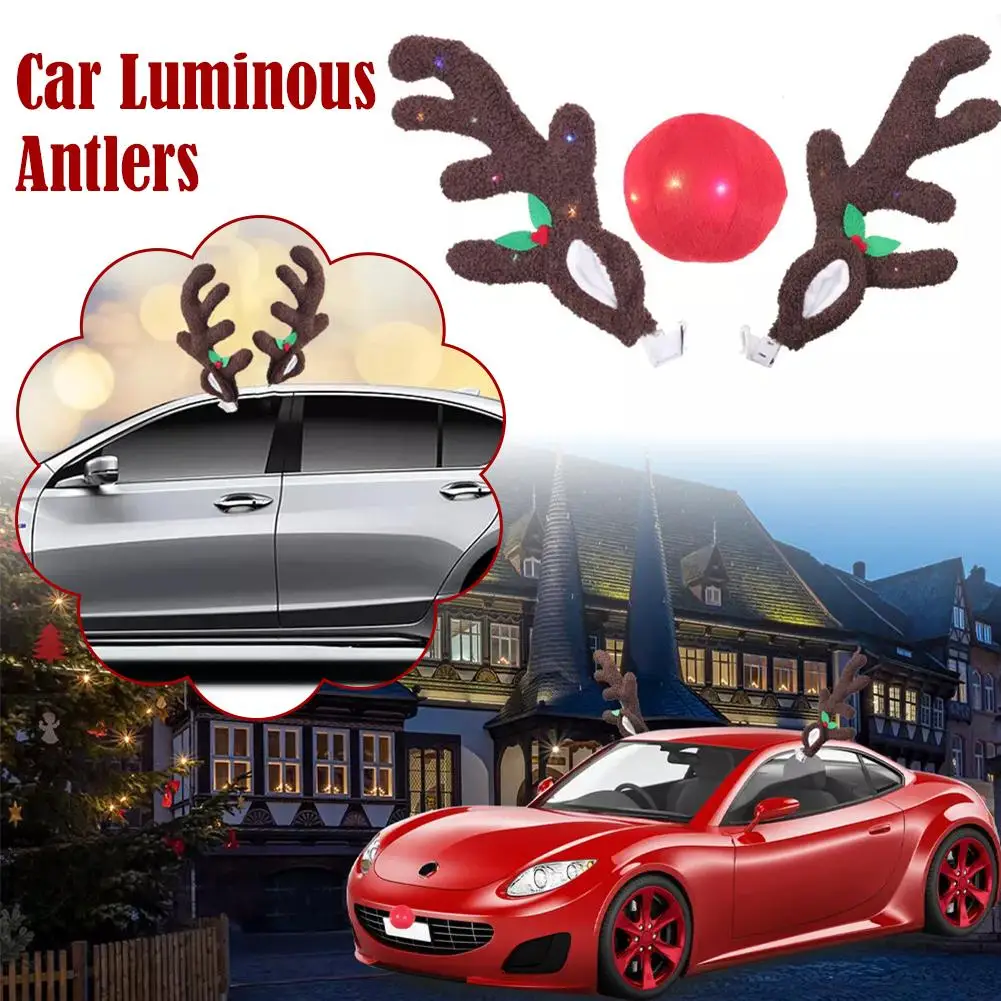 Led Glowing Antlers Christmas Car Decoration Accessories Car Truck Costume Reindeer Deer Antlers For Truck Suv Elk Vehicle D9w2