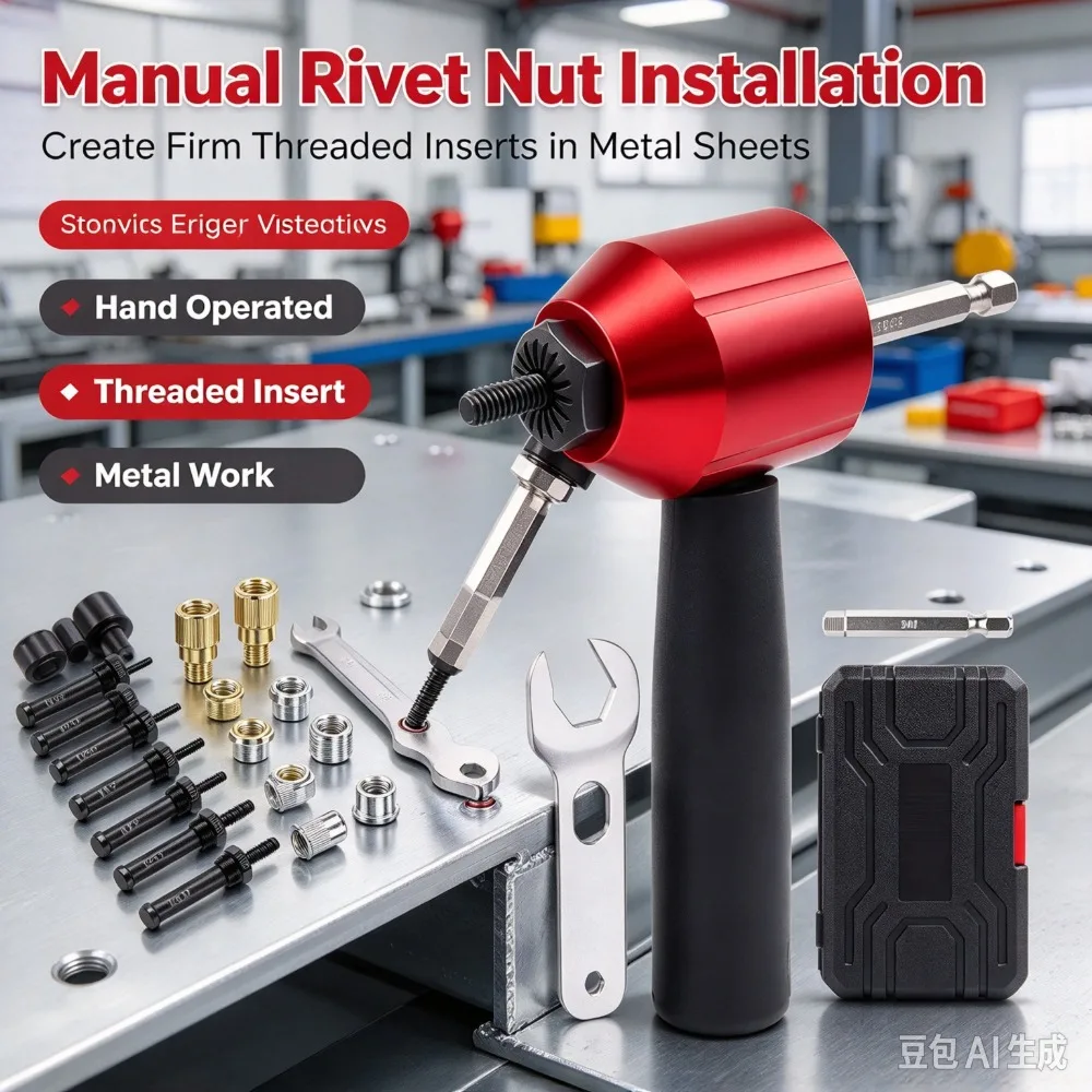 Short Version: Red‑Black Electric Rivet Gun Converter Adapter, Core Pulling Riveting Kit For Electric Pneumatic Rivet Machine