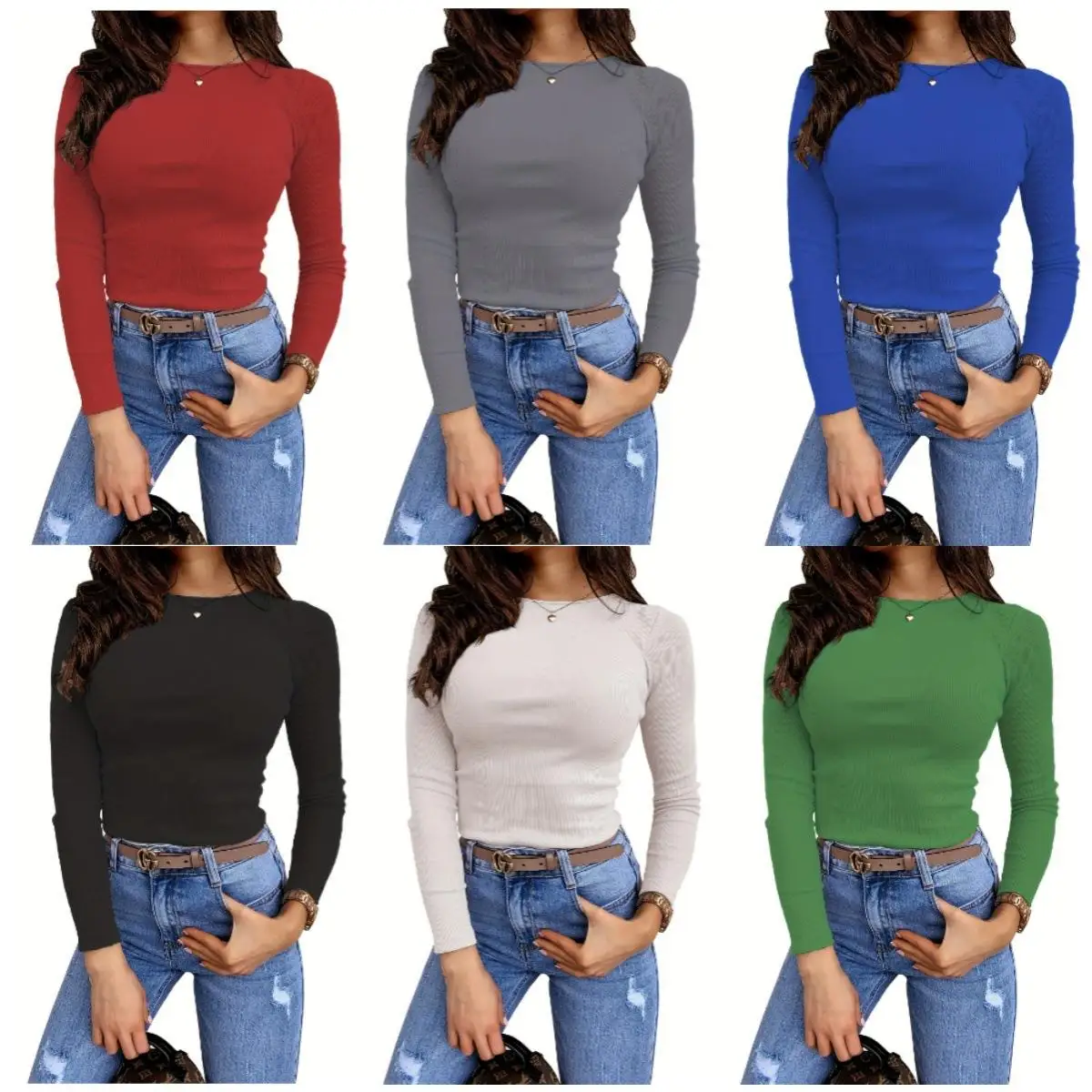 

Women's Long Elastic irt Base Top Casual Sle Splice Polyester Fiber Sve Regular Neline Color Spring 2025