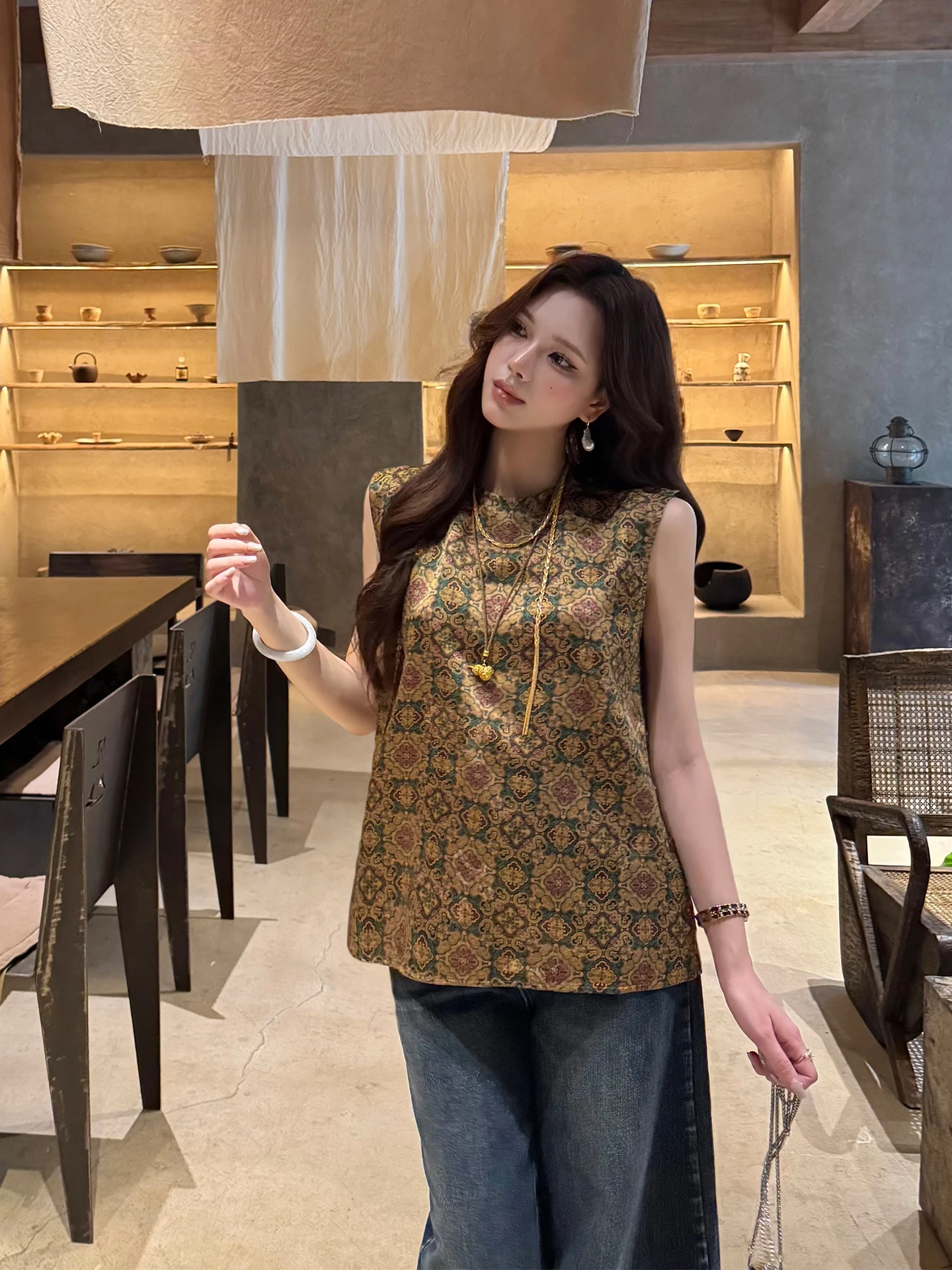 

Шелковый топ без рукавов JONI с принтом, свободный крой, удобный, прохладный, оригинальный дизайн, женская рубашка для лета