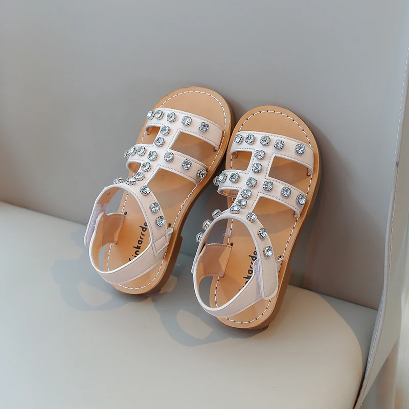 Girls Gladiator Sandals with Crystal Kids Glitter Rhinestone Summer Sandals Classic Beach Shoes Kids Water Shoes Princess Soft