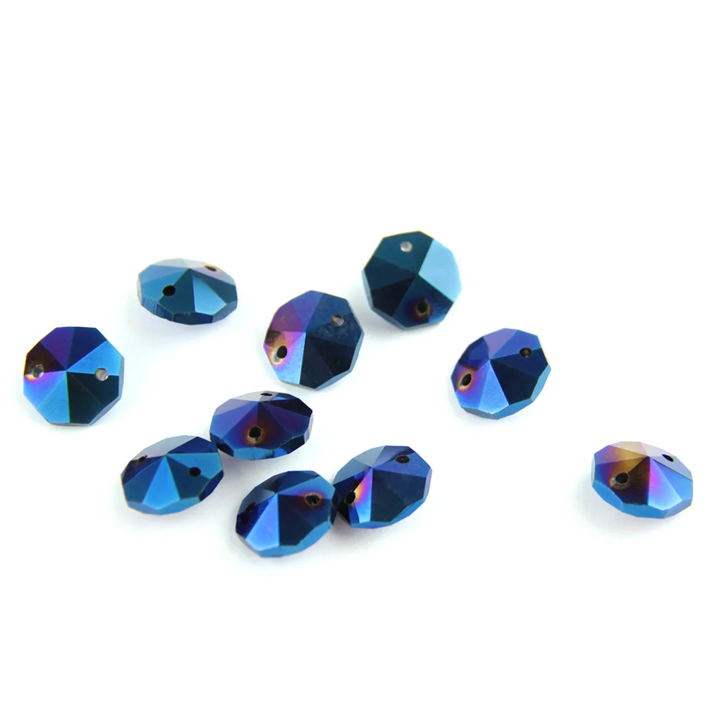 14mm Coating Blue Crystal Octagon Beads for Home Wedding Party Garden Lighting Part Garland DIY Decor 2000Pcs/Lot One/ Two Holes