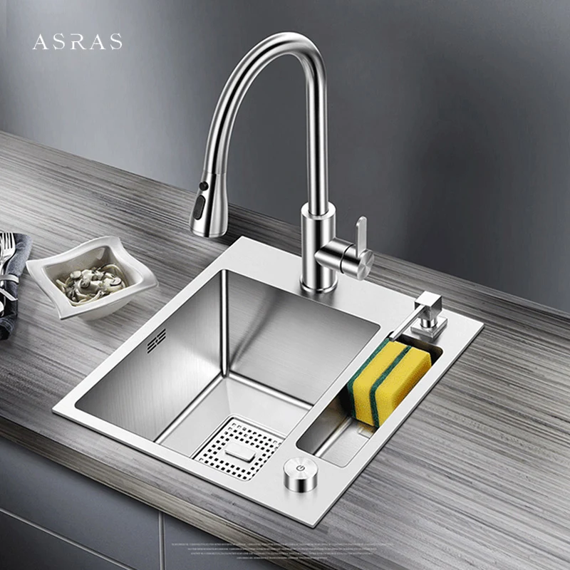 ASRAS 304 Stainless Steel kitchen Sink Handmade Brushed Place items Single Bar Counter Kitchen Sink