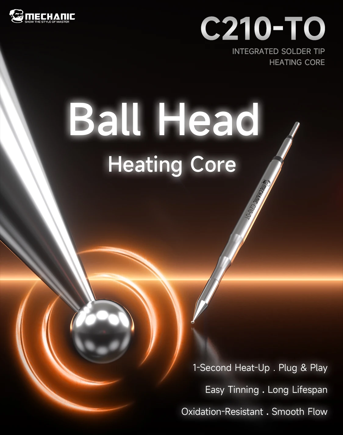 MECHANIC C210-TO Ball Head Integrated Heating Solder Tip for Phone Motherboard Repair 1 Second Heat Up Heating Cord Repair Tool
