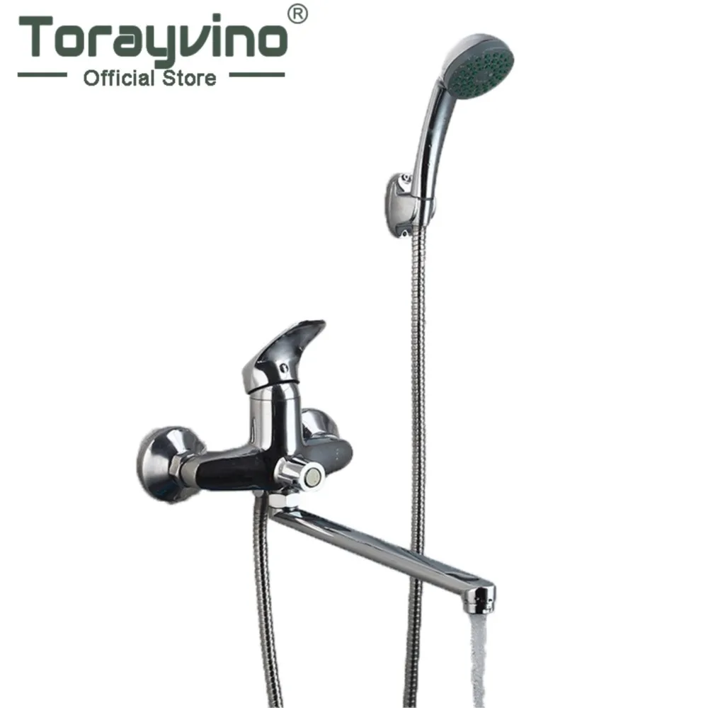 Torayvino Bathroom Shower Faucet Long Nose Outlet Stainless Steel Wall Mounted Bathtub Torneira Mixer Water Tap Shower System
