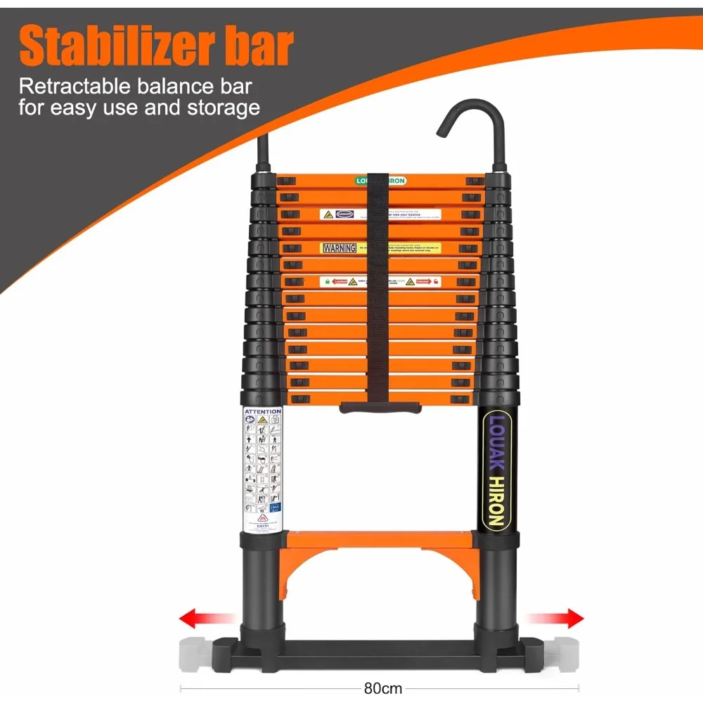 سلم قابل للطي متعدد الأغراض بطول 12.5 قدم مع ميزات مضادة للانزلاق للاستخدام المنزلي