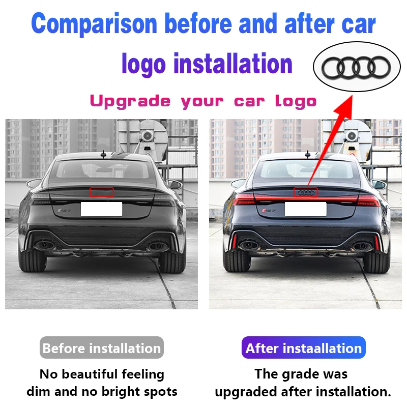 4 Ring ABS Car Hood Front Bonnet Grill Rear Trunk Emblem Logo Badge Sticker Decal For Audi A3 A4 A5 A6 A7 Q2 Q3 Q5 Q8 TT Sline