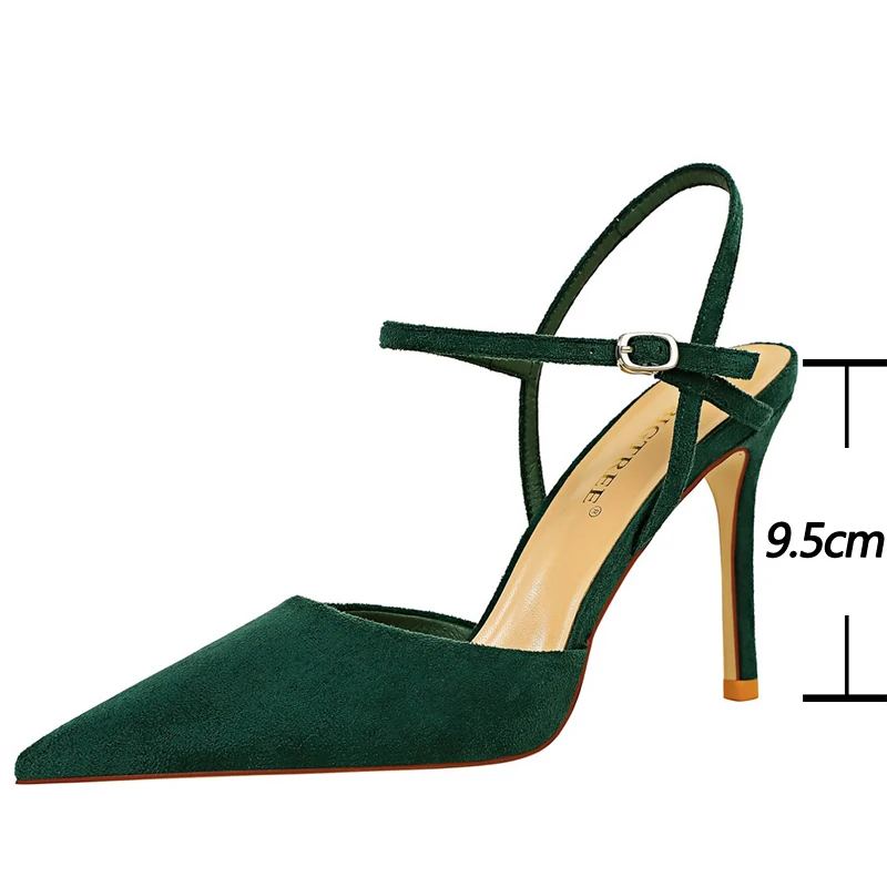 BIGTREE Shoes Suede Women Sandals Pointed Toe High Heels Women Shoes Summer Hollow Out High-heeled Sandals Buckle Stiletto Pumps