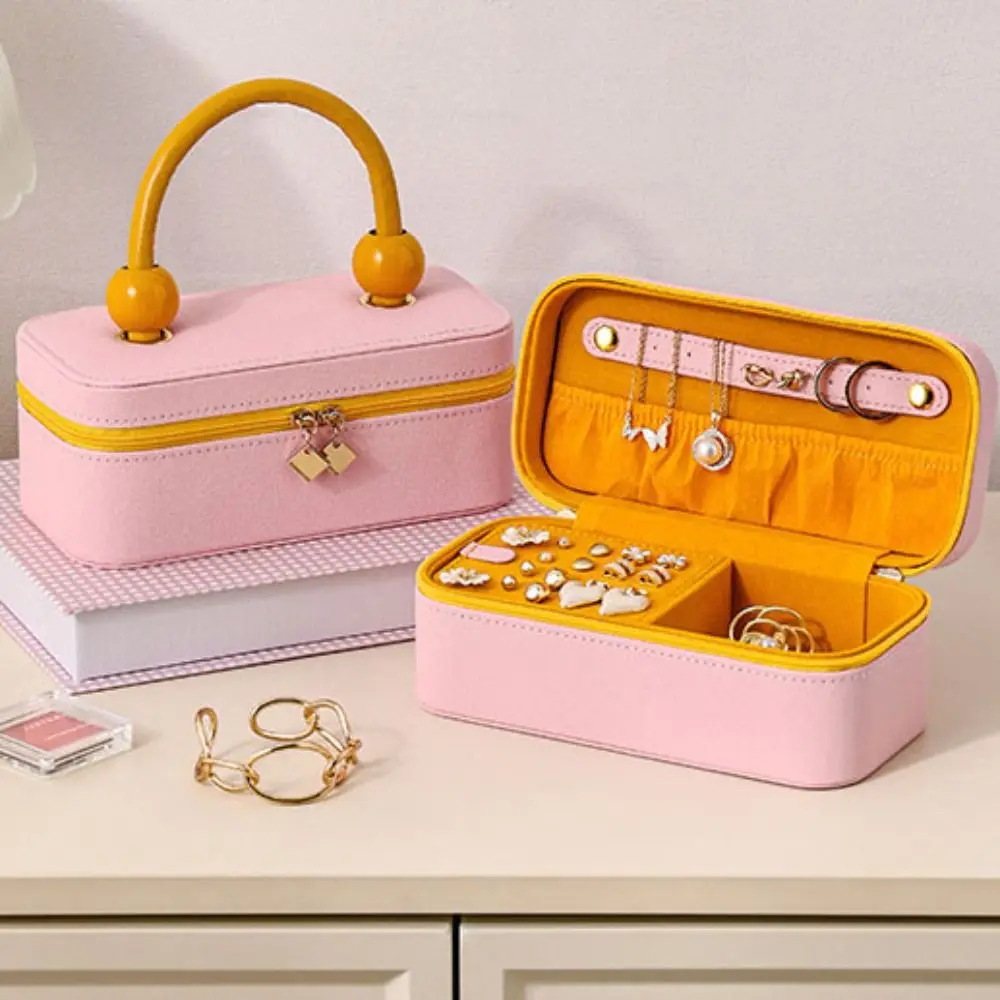Creative Large Capacity Jewelry Box Multi-grids Hand-held Jewelry Storage Case Dust-proof Leather Necklace Storage Box Travel