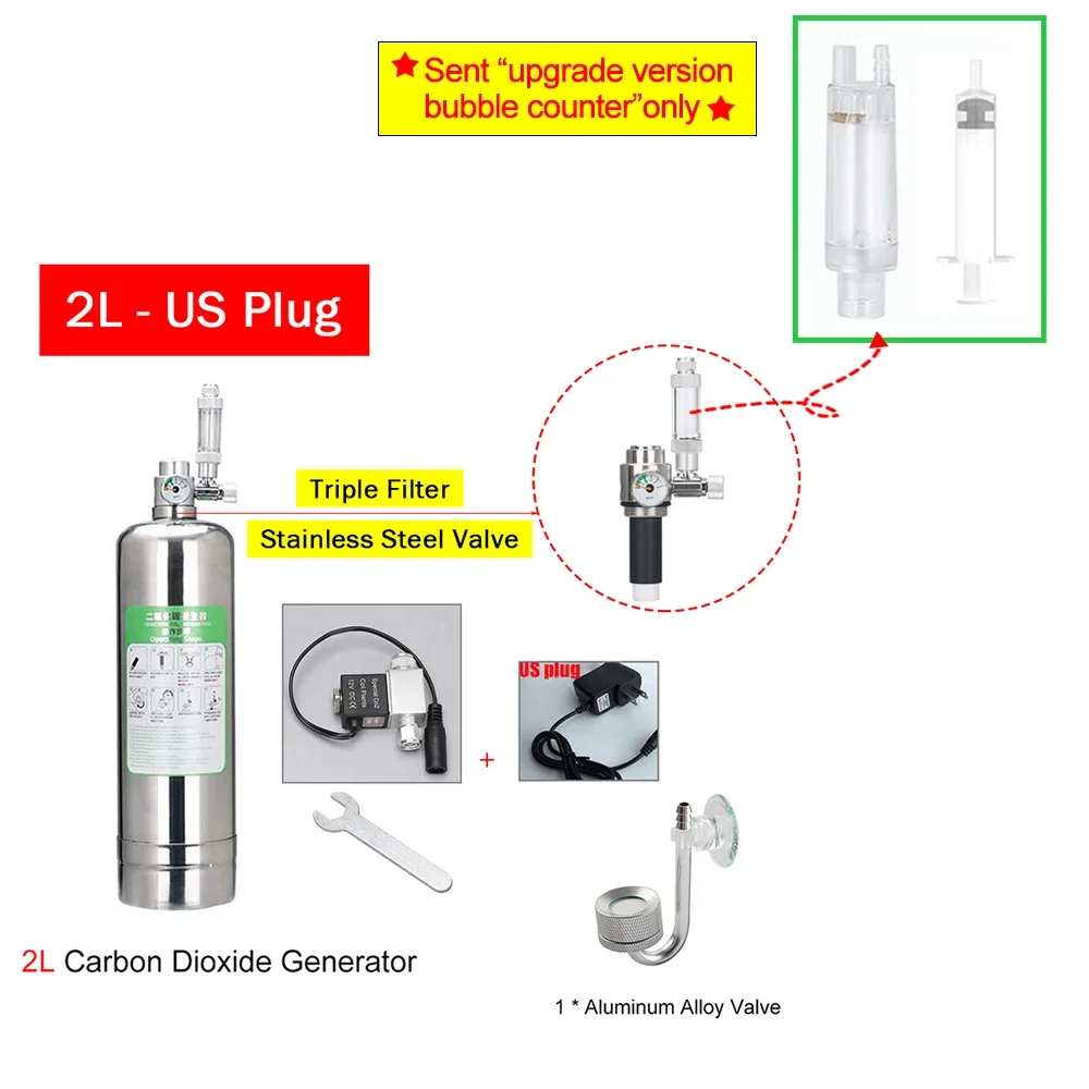 Carbon Dioxide Generator System Kit Triple Filter Stainless Steel Cylinder Pressure Gauge Aquarium Fish Tank DIY CO2 Reactor