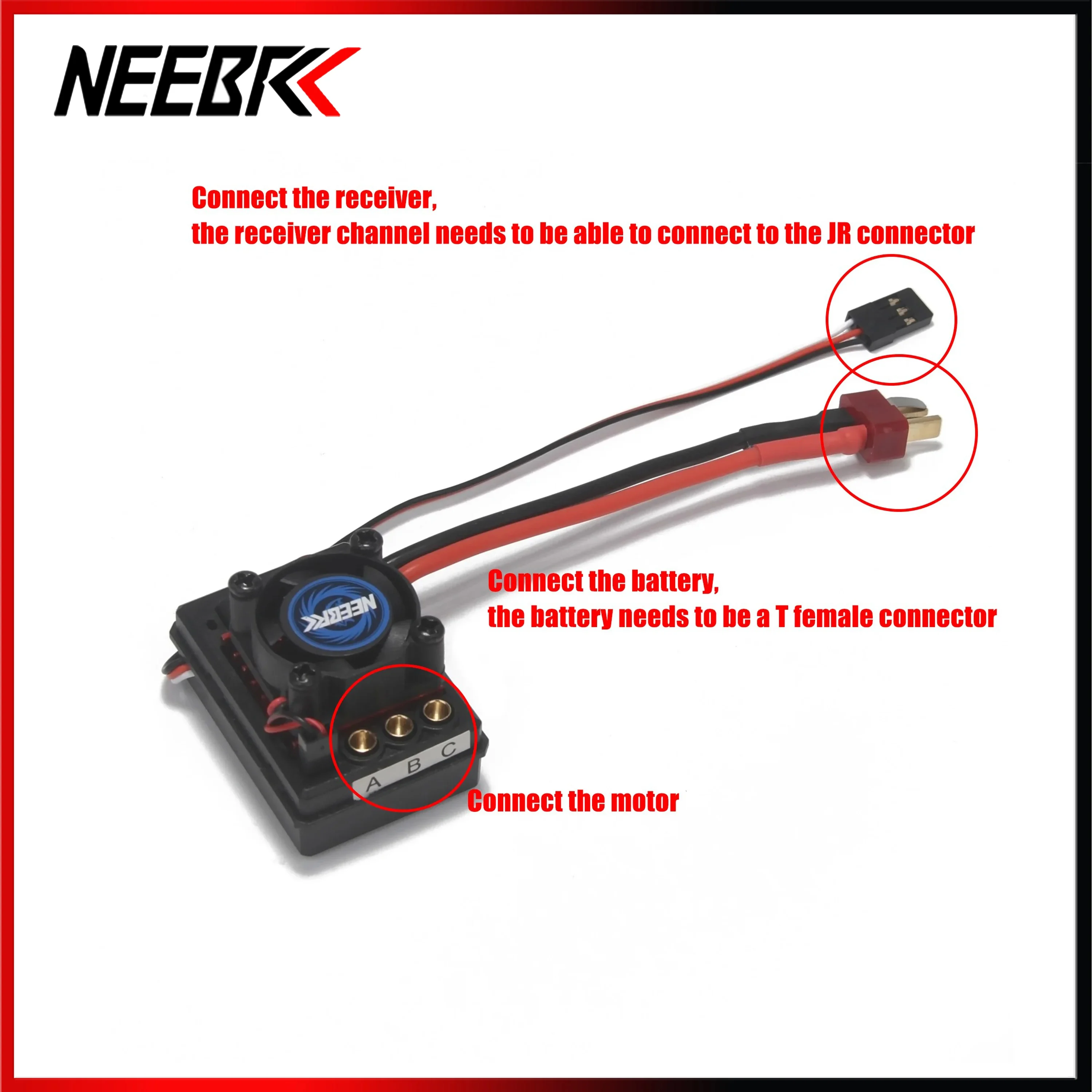 NEEBRC 45A Brushless ESC T Plug Electronic Speed Controller with Cooling Fan for 2840 2845 3650 Motor RC Car Part SCY WLtoys MJX