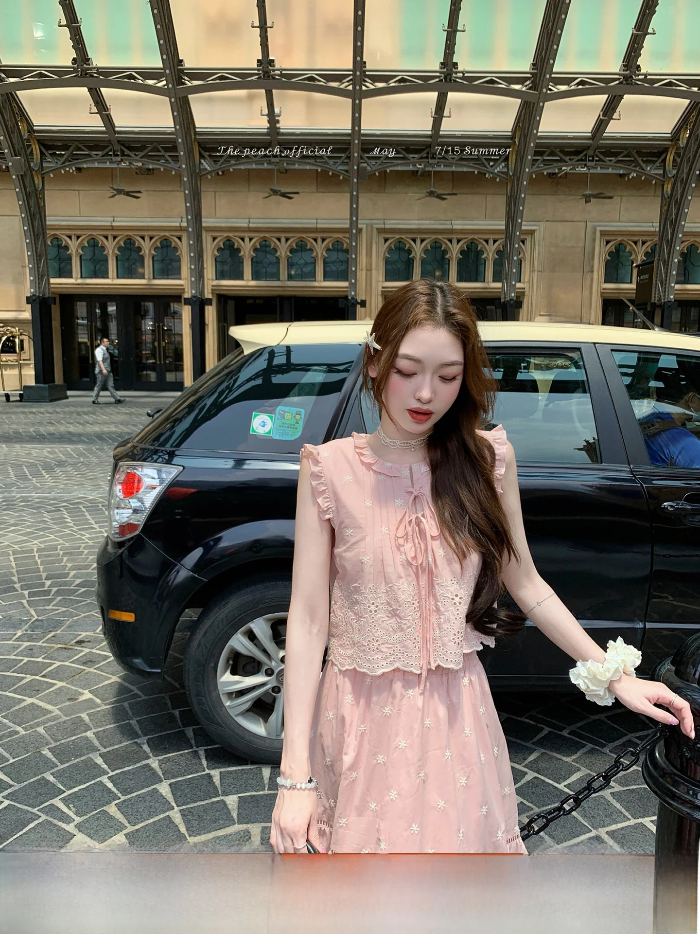 

ThePeachOfficial Pennyda Girl Embroidered irt Doll Top f Skirt Two-Piece Set French Sle Pure Cotton Summer Outfit