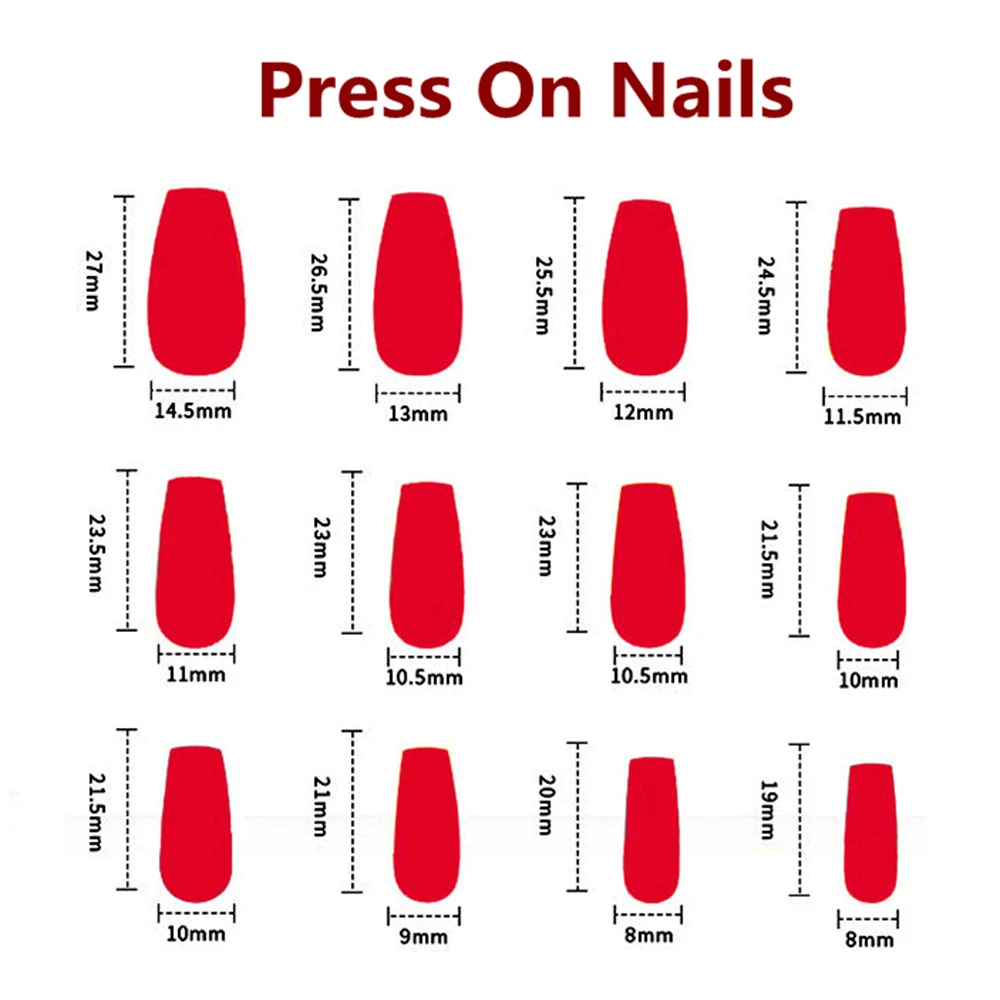 반짝이는 짙은 빨간색 아크릴 인조 손톱 팁, 접착제 포함, 여성용 짧은 발레리나 코핀 모양 프레스온 네일, 매니큐어 액세서리