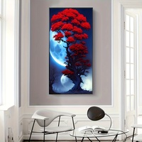 5D Diamond Painting Kit, Mangroves, Full Moon, Night Sky, Round Diamond Embroidery Art, DIY All-Diamond Painting Canvas, Diam