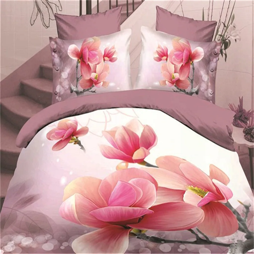 Luxury Modern Pink Flower Rose Quilt 3Pcs King Full Size Duvet Cover Bedding Linen Set Bedspread For a Child 200x200 240x220