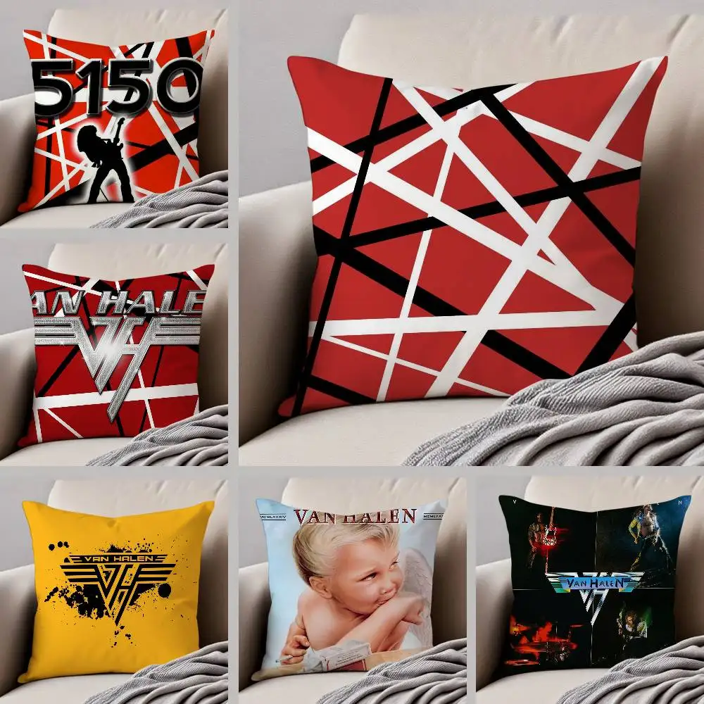 Funda de almohada Guitarrista Eddie V-Van H-Halen Band, funda de almohada antipolvo, funda de cojín de sofá de felpa corta sedosa con cremallera Invisible