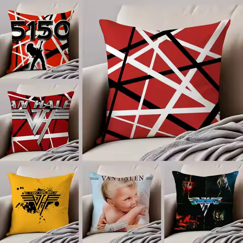 Guitarist Eddie V-Van H-Halen Band Pillow Case Anti-dustmite Pillowcase Invisible Zipper Silky Short Plush Sofa Cushion Cover