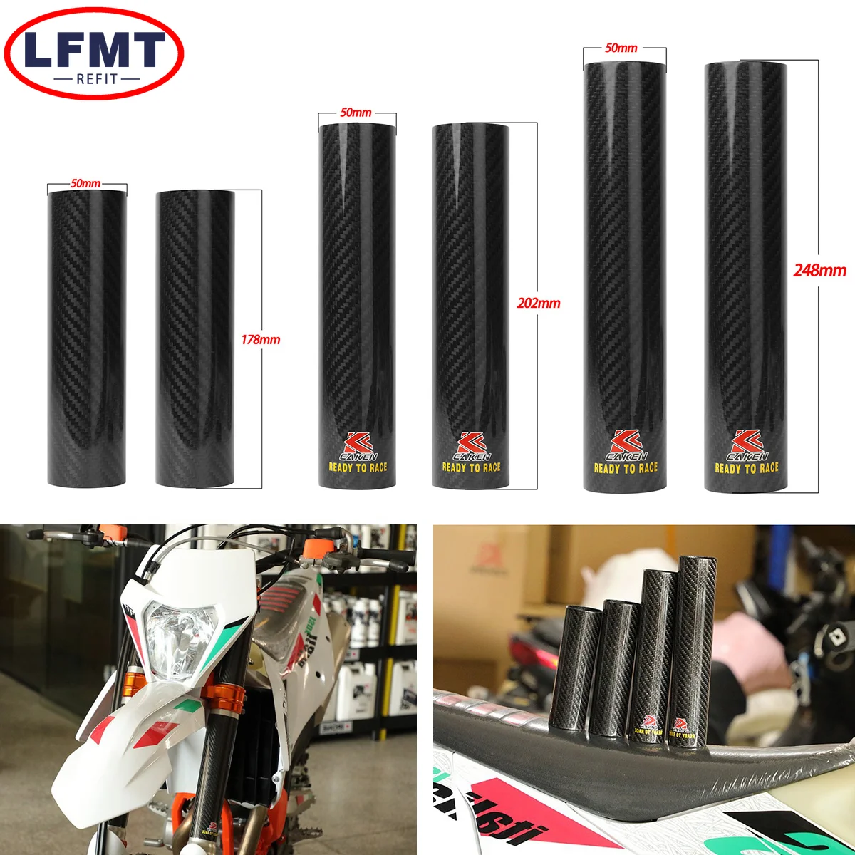 160mm 178mm 202mm 225mm 248mm z włókna węglowego osłona widelca Wrap Motocross dla Honda Yamaha Kawasaki Suzuki KTM CRF CR YZF