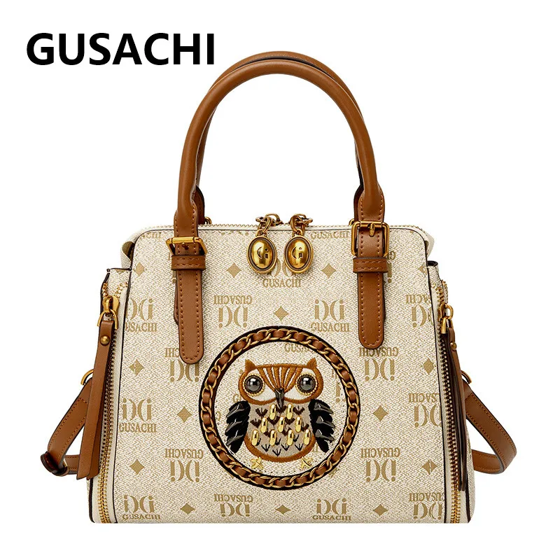 GUSACHI European and American owl bag with retro rivets, niche high-end feeling, middle-aged women's hand-held crossbody bag