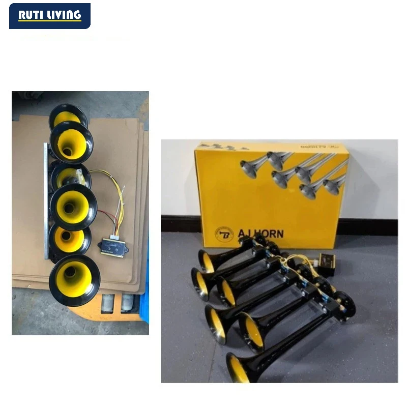 6-Tube 8-Tone 24V 12V 125dB Electric Air Horn for Trucks High-Power Musical Car Horn with Remote Control Universal Fit for LORRY