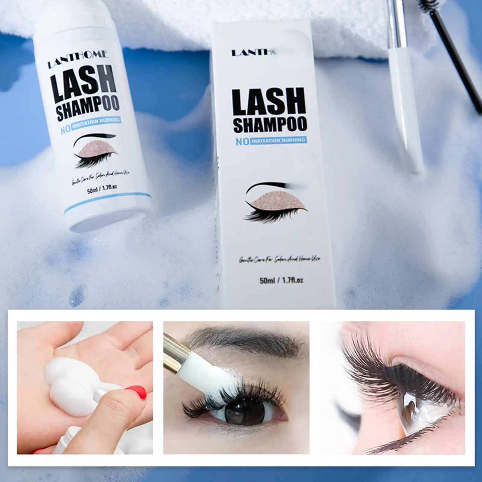 Eyelash Extension Shampoo 50ml Lash Foam Cleanser No Irritating for Remove Eye Makeup Residue Mascara Salon Use Home Care