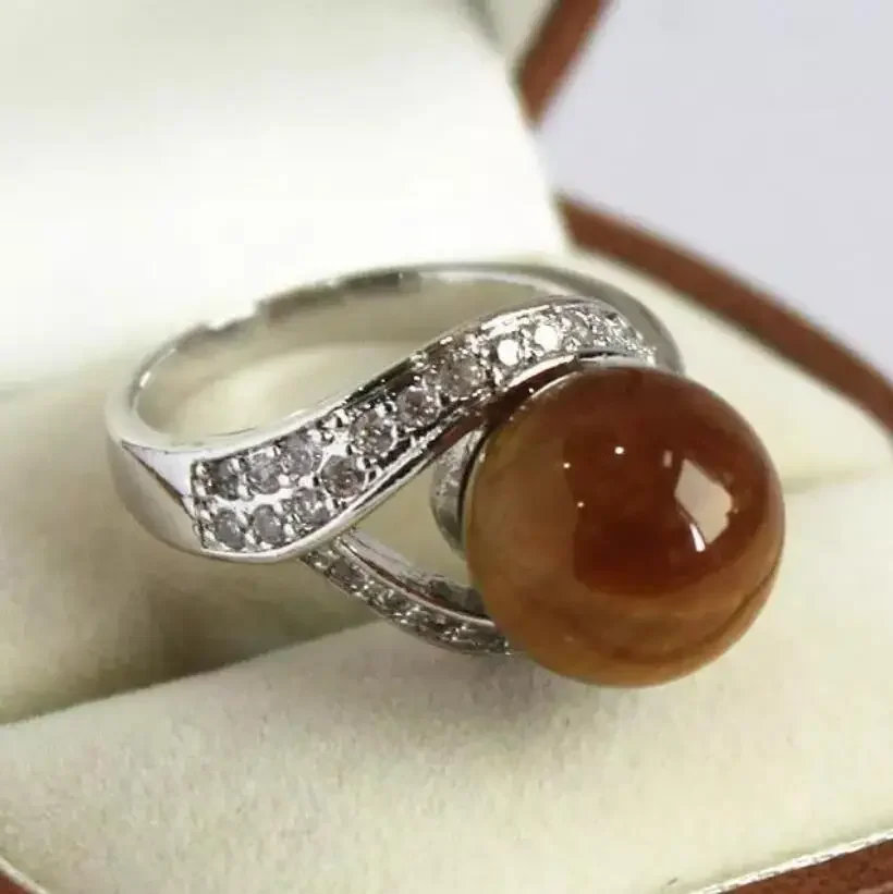 

Модное простое женское кольцо Tigereye из малайского нефрита 12 мм с круглым бриллиантом, металлическое посеребренное кольцо