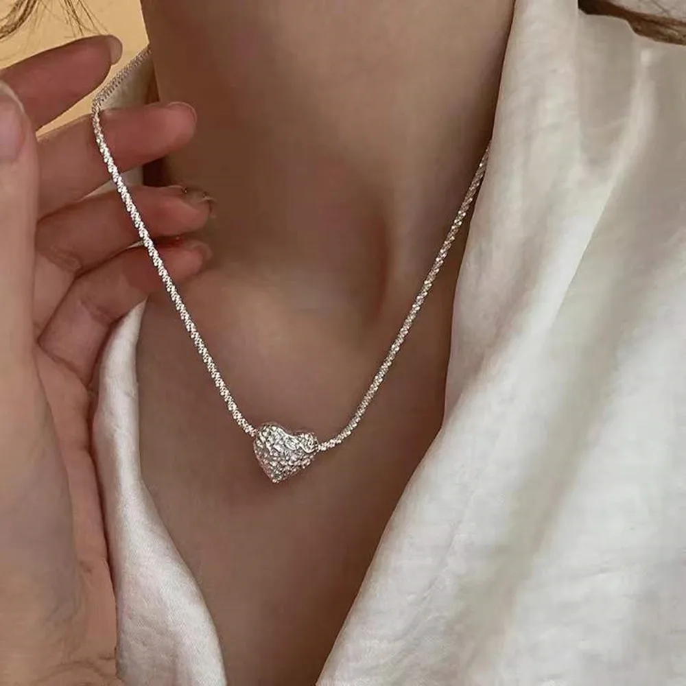 Korean Fashion Simple Shiny Gypsophila Love Heart Necklace for Women Female Clavicle Chain Party Jewelry Collares Para Mujer