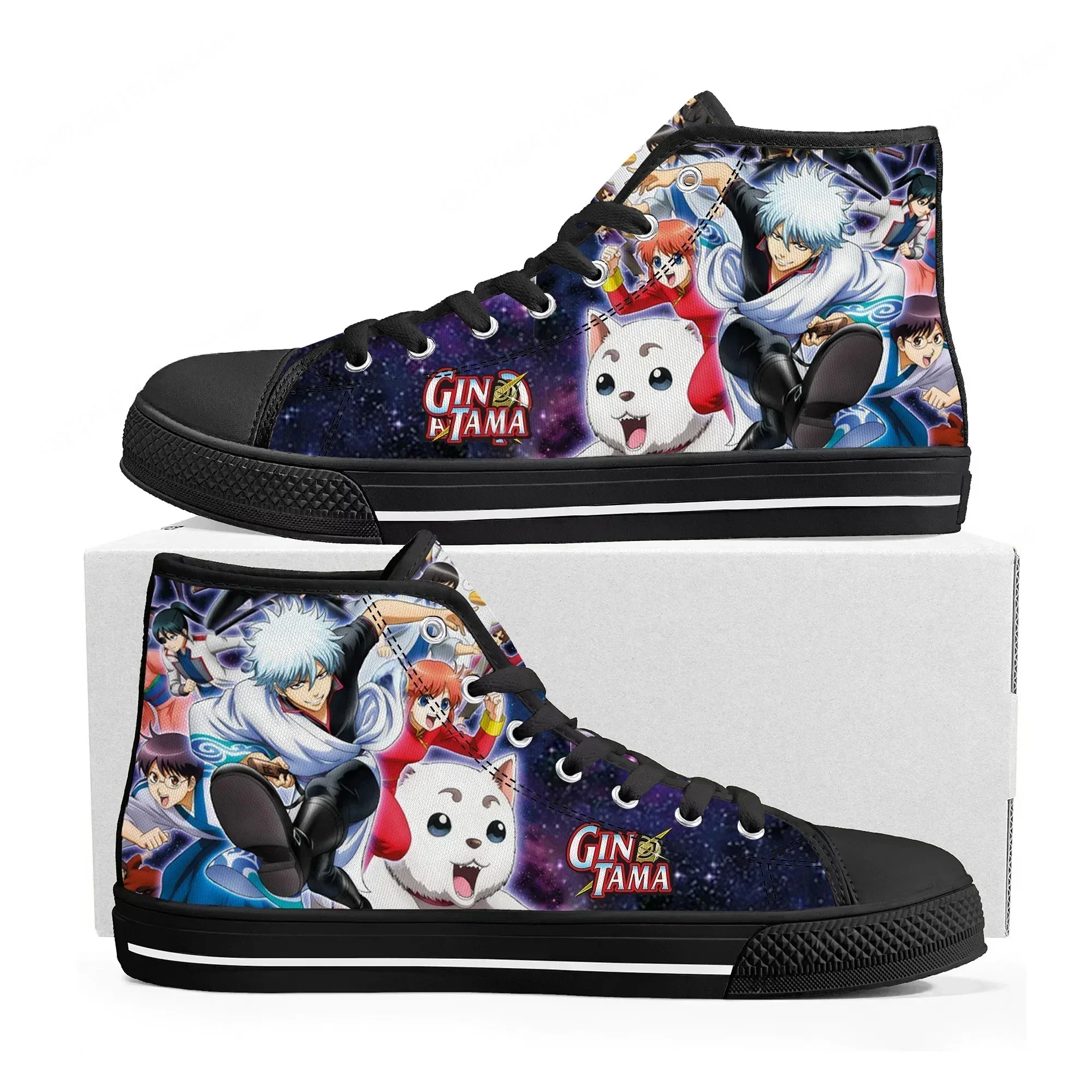 

Gintama High Top Sneakers Mens Womens Sakata Gintoki High Quality Canvas Sneaker Anime Cartoon Casual Custom Made Shoes