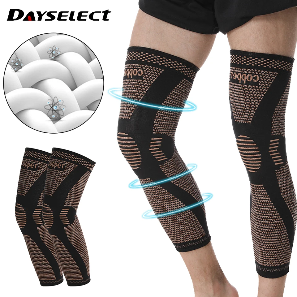 1/2Pcs Long Knee Pads Joint Strain X-type Pressure Stabilization Copper Nylon Integrated Weaving Elastic Warm Leg Protectors