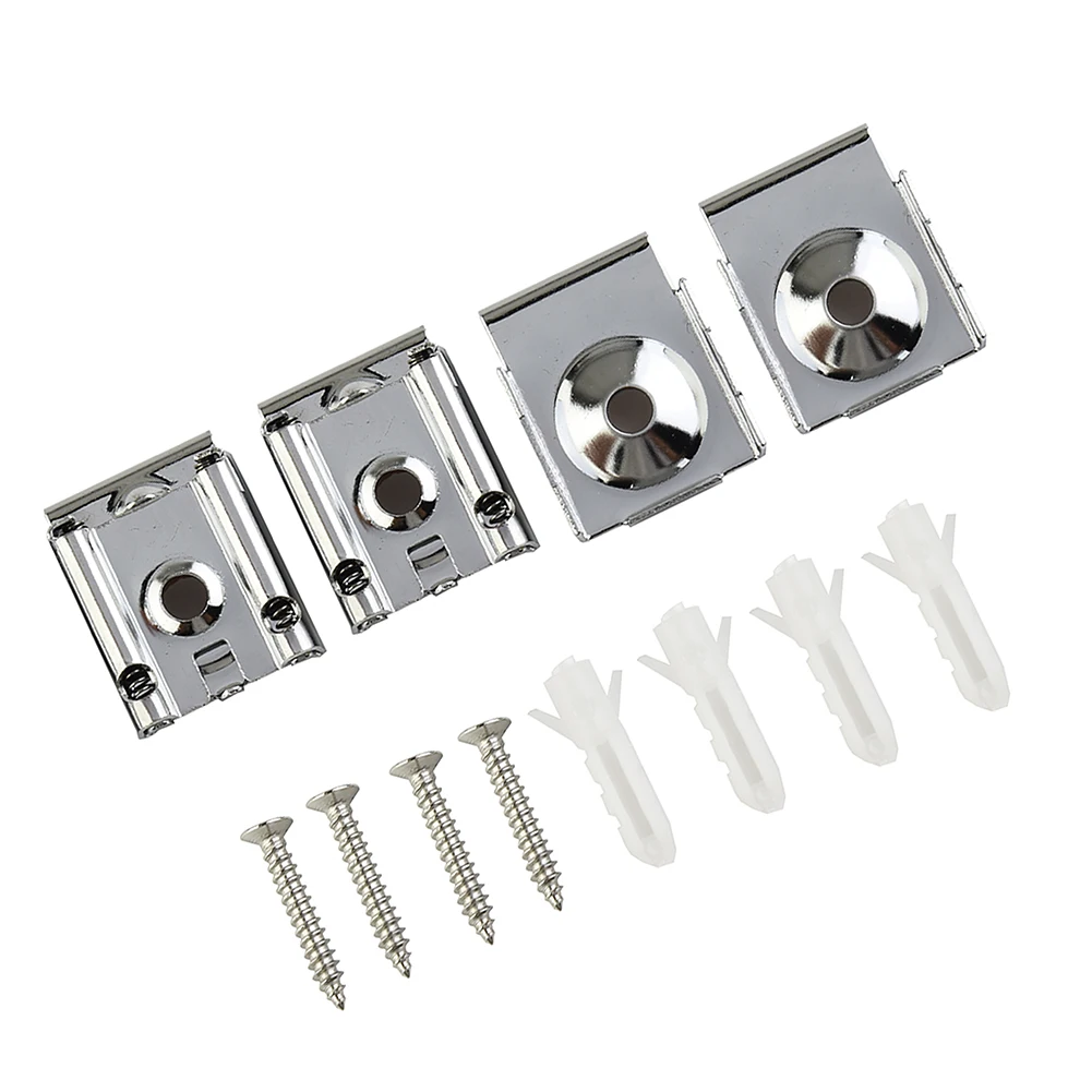 4pcs Chrome Mirror Wall Hanging Fixing Kit Frameless Clips Mounting Hanger Clamp