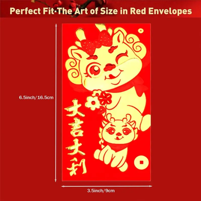 AEF7-36Pcs Chinese Red Envelopes 2024 New Year,6 Designs,Chinese Envelopes For Money 2024 Dragon Lunar New Year,6.5X3.5Inch