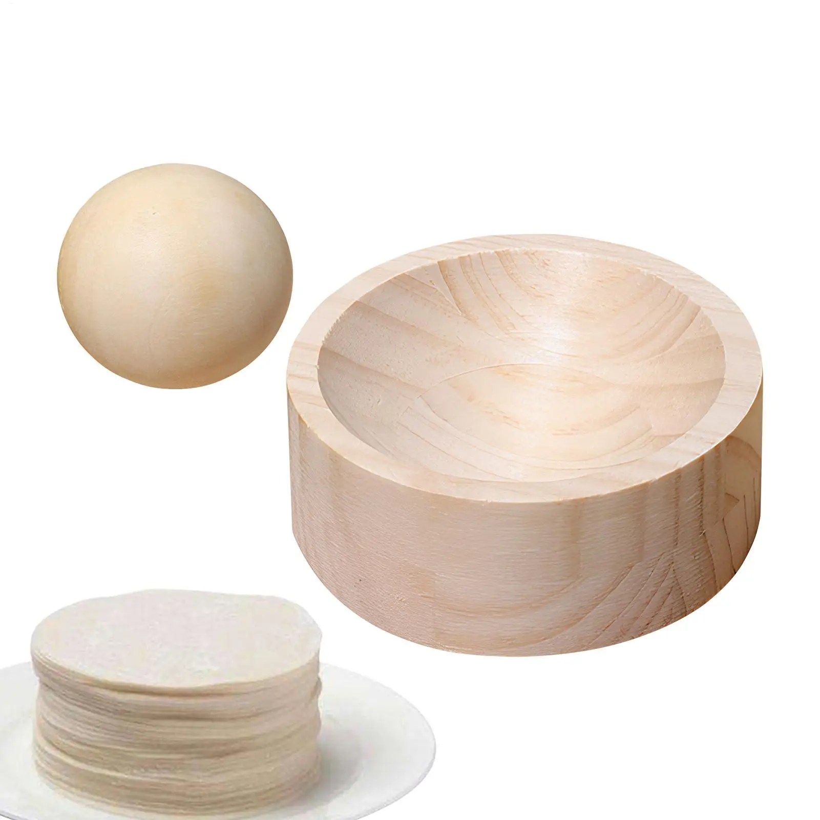 Wood Dumpling Maker Press Tool Wood Mold & Ball Manual Dough Skin Presser Hand Pie Rolling Tool DIY Dumpling Wrapper Maker